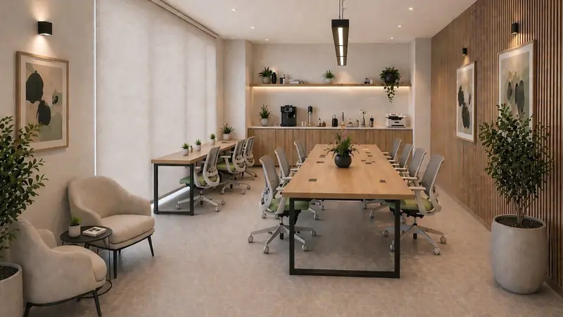 Área de coworking y sala de reuniones del edificio